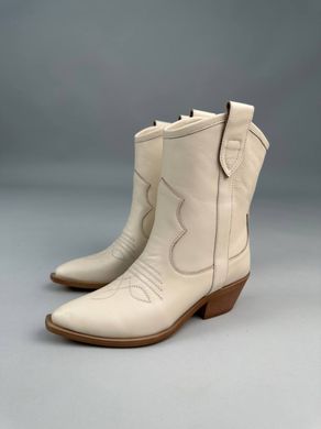 Ботинки ковбойки женские кожаные молочного цвета демисезонные, 41, 26.5