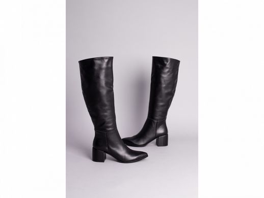 Сапоги женские кожаные черные на каблуке зимние, 36, 23.5