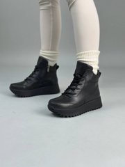 Кросівки жіночі шкіряні чорного кольору зимові, 38, 24.5