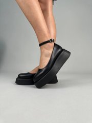 Туфлі жіночі шкіряні чорного кольору на чорній підошві, 41, 26