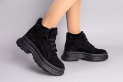 Ботинки женские замшевые черные на шнурках, на толстой подошве, зимние, 38, 24.5-25