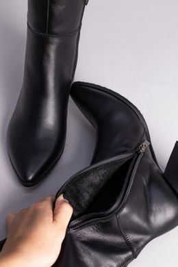 Сапоги женские кожаные черные с расклешенным каблуком, 41, 26.5-27