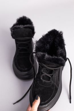 Черевики жіночі замшеві чорні на шнурках, на товстій підошві, зимові, 38, 24.5-25