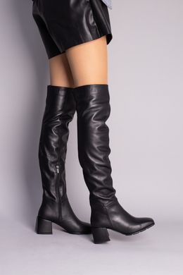 Ботфорты женские кожаные черные на небольшом каблуке зимние, 40, 26