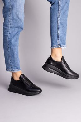 Кросівки жіночі шкіряні чорні на чорній підошві, 40, 26