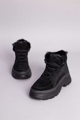 Черевики жіночі замшеві чорні на шнурках, на товстій підошві, зимові, 38, 24.5-25