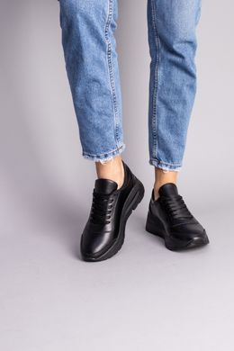 Кроссовки женские кожаные черные на черной подошве, 40, 26