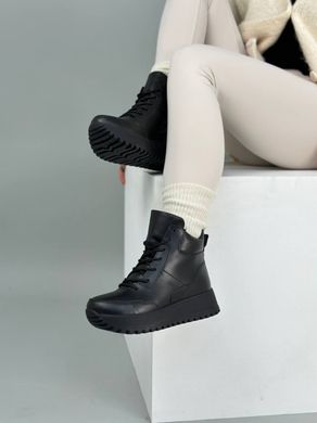 Кроссовки женские кожаные черного цвета зимние, 38, 24.5