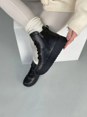 Кроссовки женские кожаные черного цвета зимние, 38, 24.5