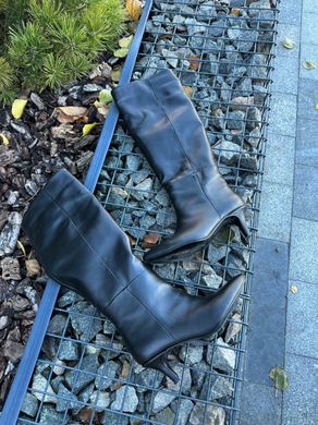 Сапоги-трубы женские кожаные черные на небольшом каблуке зимние, 35, 23