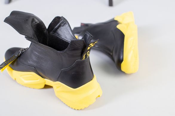 Демисезонные женские черные кожаные ботинки на желтой подошве, 40, 26