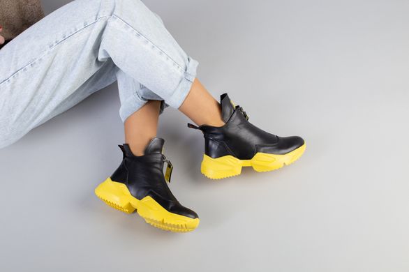 Демисезонные женские черные кожаные ботинки на желтой подошве, 40, 26
