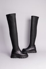 Сапоги-чулки женские кожаные черные на черной подошве, 40, 26