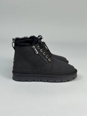 Ботинки мужские кожаные черного матового цвета зимние, 46, 29
