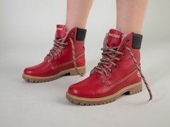 Красные кожаные зимние ботиночки для девочки, реплика Timberland,