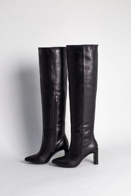 Ботфорты женские кожаные черного цвета на каблуке демисезонные, 37, 24
