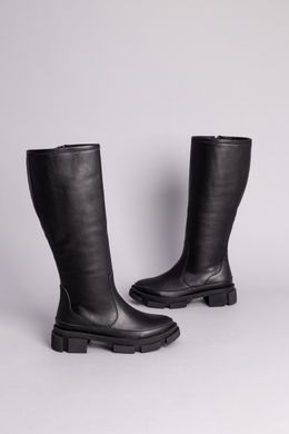 Сапоги женские кожаные черного цвета на низком ходу зимние, 41, 26.5