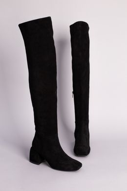 Ботфорты женские замшевые черные на небольшом каблуке демисезонные, 36, 23.5