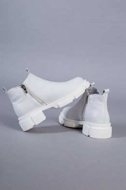 Ботинки женские кожаные белые на резинке и с замком демисезонные, 41, 26.5