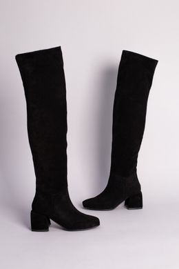 Ботфорты женские замшевые черные на небольшом каблуке демисезонные, 36, 23.5