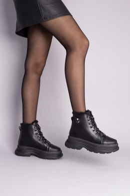 Ботинки женские кожаные черные на черной подошве, зимние, 40, 26