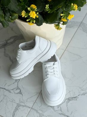 Туфли женские кожаные белого цвета на шнурках, 40, 25.5-26