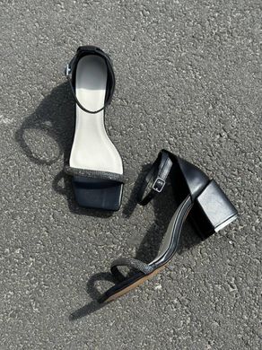 Босоножки женские кожаные черные на каблуках, 41, 26.5