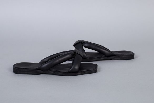 Шлепанцы женские кожаные черные на черной подошве, 36, 23.5