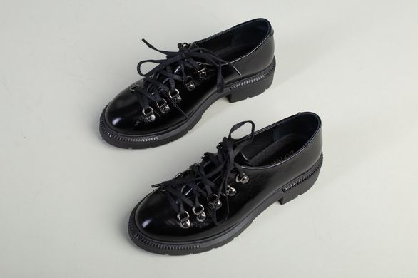 Туфли женские кожа наплак черные на шнурках, 41, 27