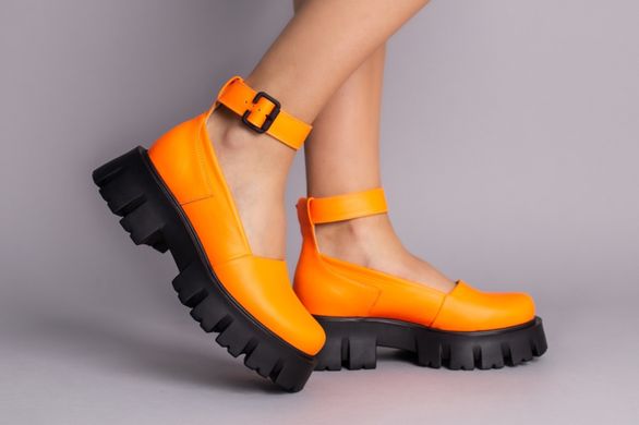 Туфлі жіночі шкіряні помаранчеві на масивній підошві, 38, 25-25.5