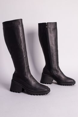 Сапоги женские кожаные черные на небольшом каблуке зимние, 36, 23.5
