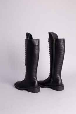 Сапоги женские кожаные черные без каблука зимние, 36, 23.5