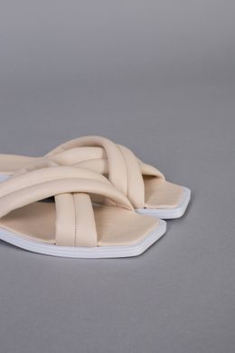 Шлепанцы женские кожаные молочного цвета на белой подошве, 40, 26