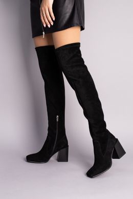Сапоги-чулки женские замшевые черные на каблуке, 36, 24