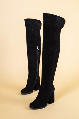 Ботфорты женские замшевые черные на каблуке демисезонные, 36, 23