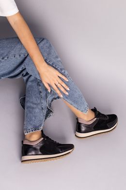 Кроссовки женские кожаные черные с замшевыми вставками, 34, 22