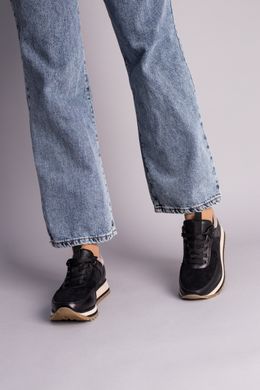 Кроссовки женские кожаные черные с замшевыми вставками, 34, 22