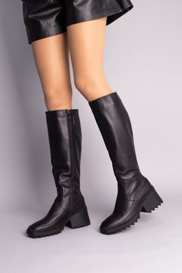 Сапоги женские кожаные черные на небольшом каблуке зимние, 36, 23.5