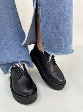 Туфли женские кожаные черного цвета на шнурках, 41, 26.5-27