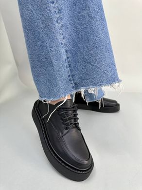 Туфлі жіночі шкіряні чорного кольору на шнурках, 41, 26.5-27