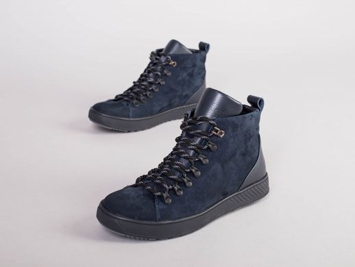 Мужские синие зимние ботинки из нубука на шнурках, 40, 26.5
