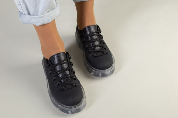 Жіночі туфлі на шнурках, чорна матова шкіра, 40, 26