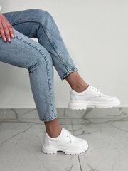 Туфли женские кожаные белого цвета на шнурках, 41, 26.5