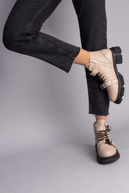 Ботинки женские кожаные бежевые с ремешками зимние, 32, 21.5