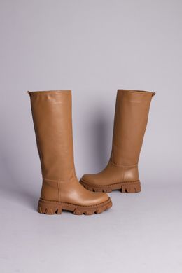 Сапоги женские кожаные карамельного цвета на коричневой подошве зимние, 36, 23.5