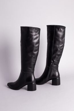 Сапоги женские кожаные черные на каблуке демисезонные, 36, 23.5