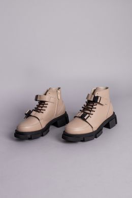 Ботинки женские кожаные бежевые с ремешками зимние, 32, 21.5