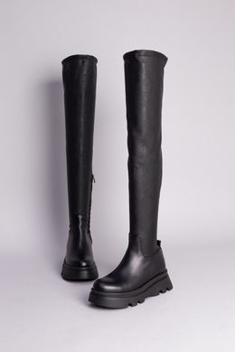 Сапоги-чулки женские кожаные черные на черной подошве, зимние, 36, 23.5