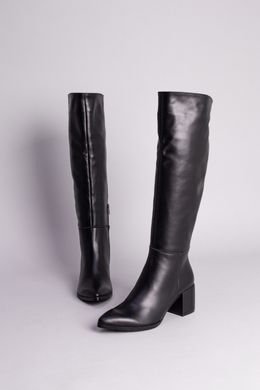 Сапоги женские кожаные черные на каблуке демисезонные, 36, 23.5