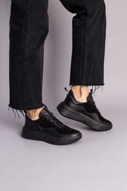 Кроссовки женские кожаные с вставками замши черные, 39, 25.5-26